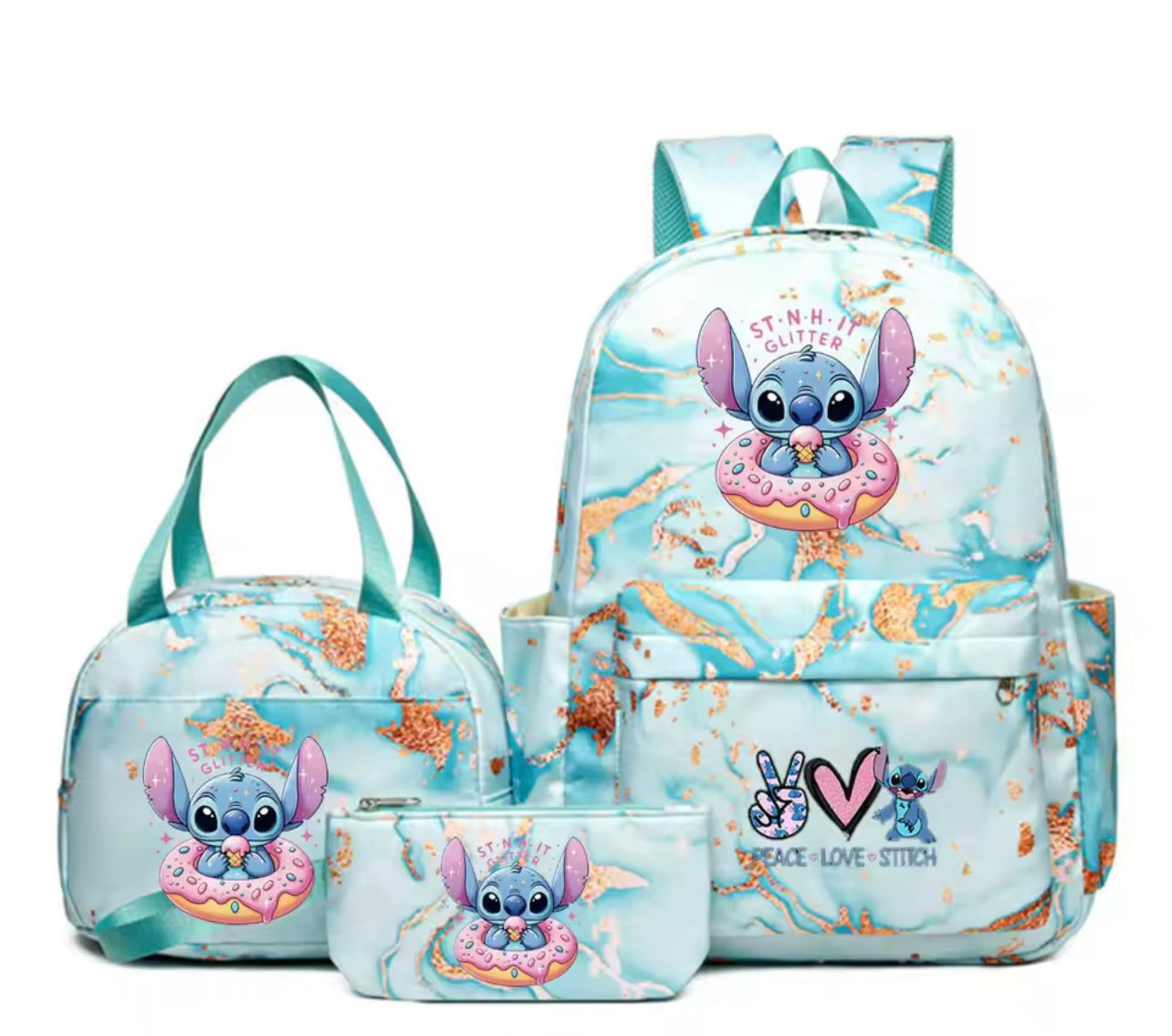 Lote mochila bolso estuche verde