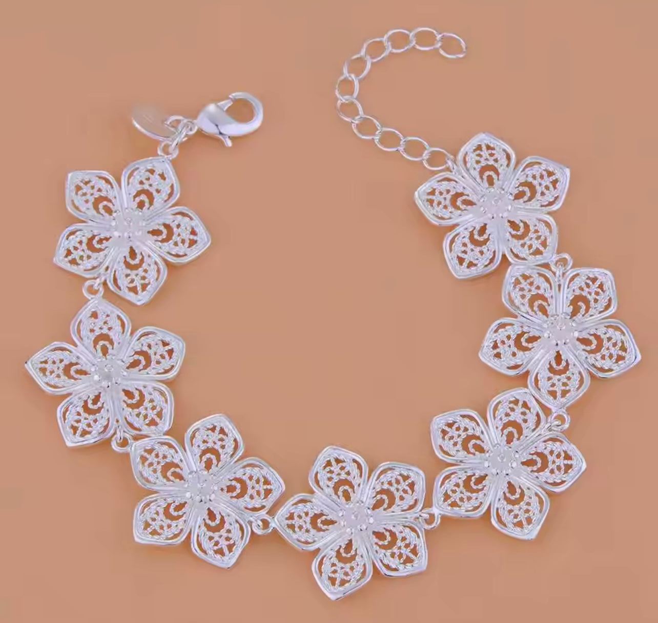 Pulsera plata flores
