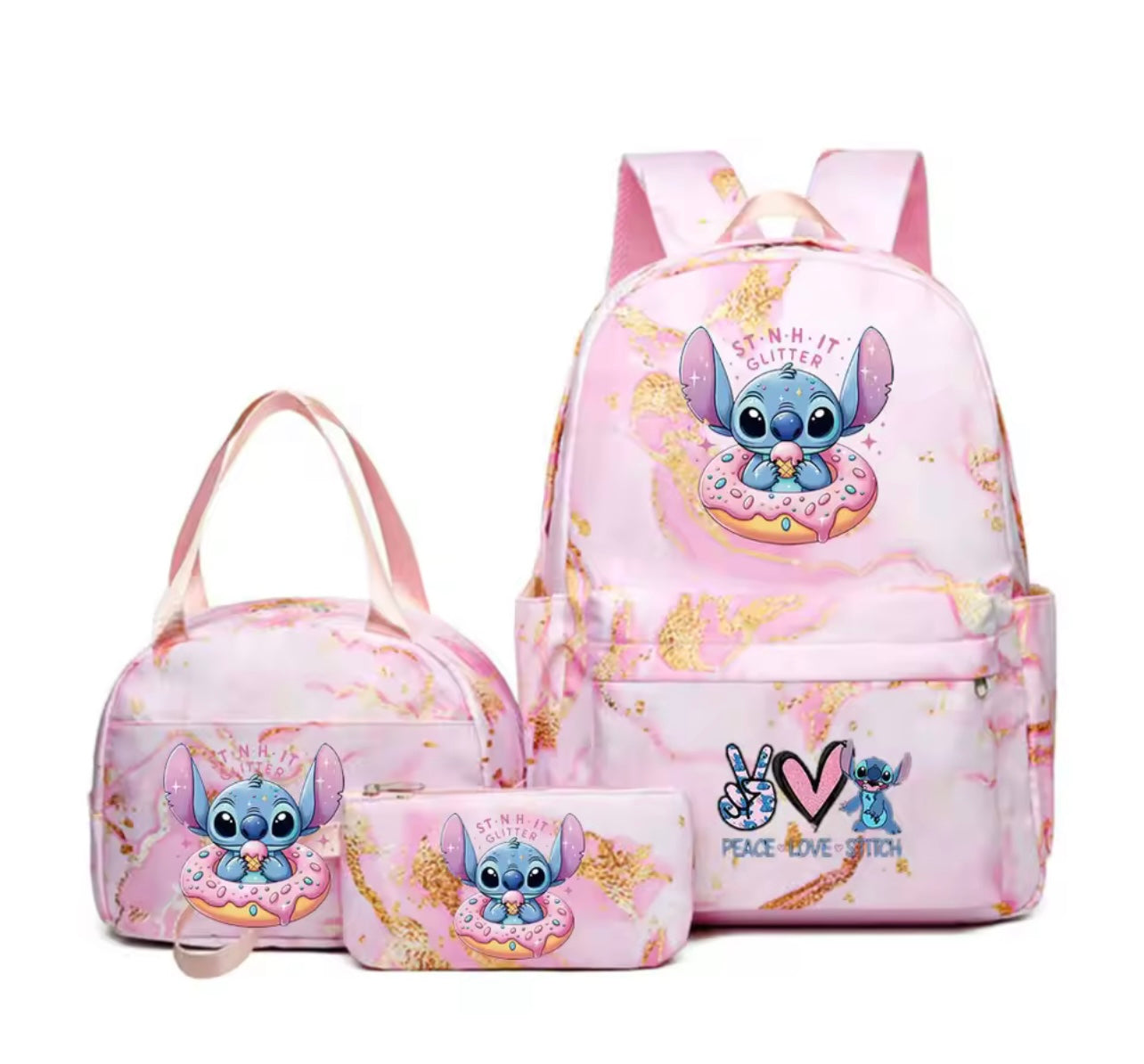 Lote mochila bolso estuche rosa