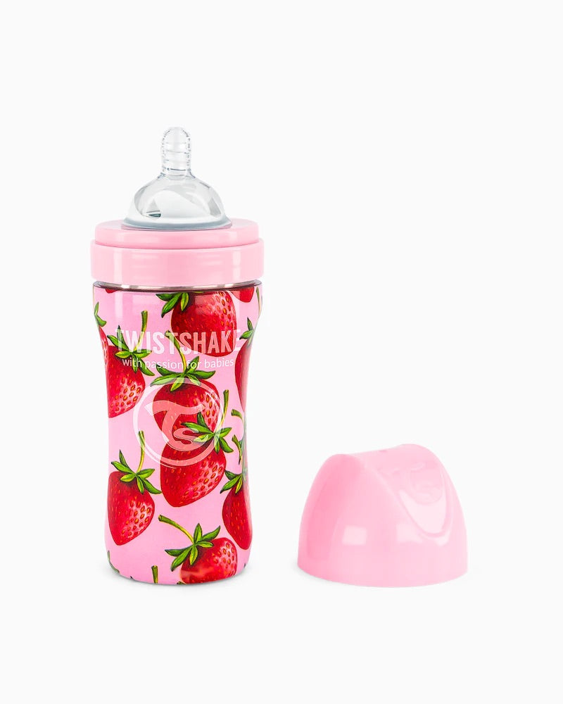 Biberón Acero Anticólico 330ml Estampado Fresa 🍓