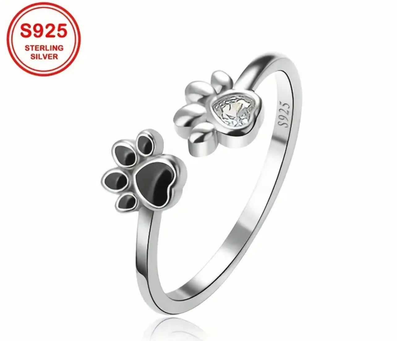 Anillo plata huella blanco negro