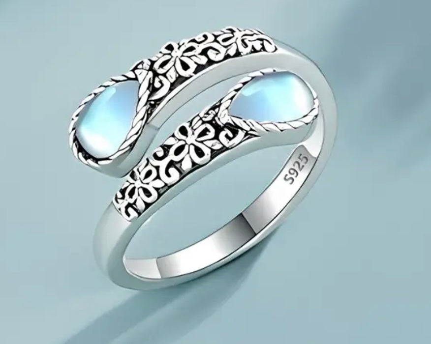 Anillo plata doble piedra lunar